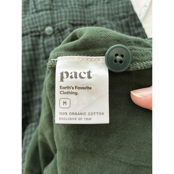 Pact Organic Cotton Short Sleeve Midi Dress Plaid Sz M Green Coastal Modest - Picture 6 of 9